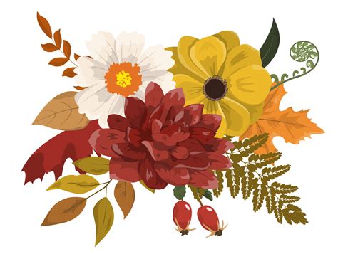 Arreglo floral colorido de otoño en estilo rústico. flores, hojas secas y bayas. aislado sobre ...
