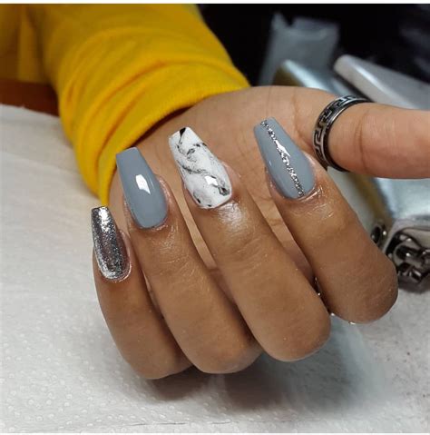 Grey marble effect nails design | Glitter nails acrylic, Marble nail designs, Marble acrylic nails