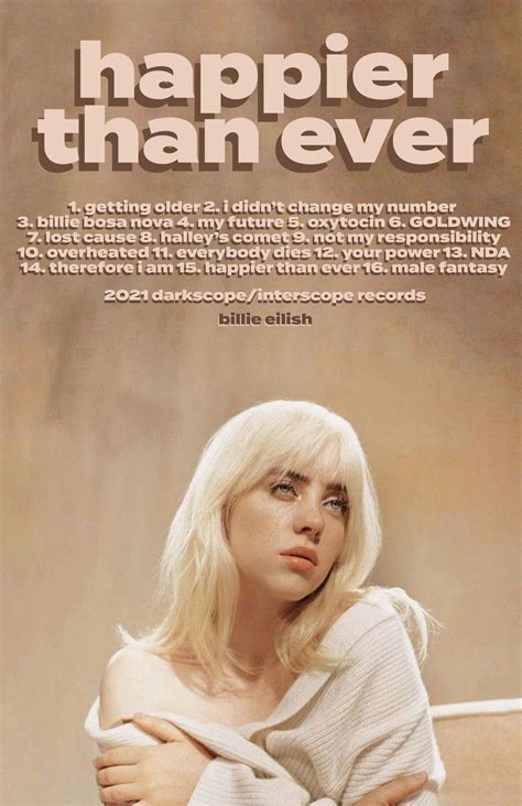 Billie Eilish ‘Happier Than Ever’ Tracklist Poster Her Majesty The ...