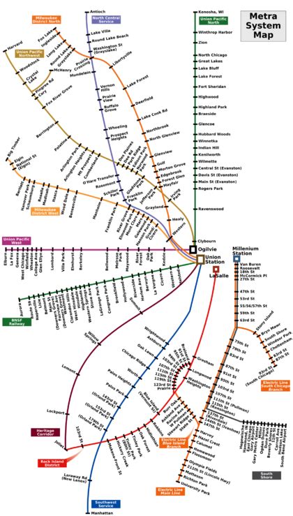 Chicago commuter rail ("Metra") map | Chicago map, Map, Transit map