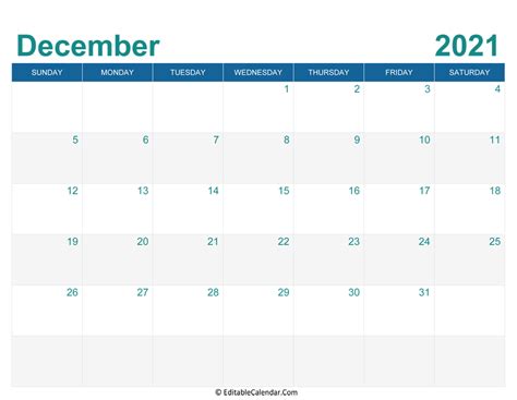 December 2021 Calendar Templates