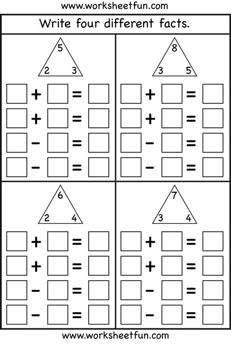 Second Grade Math Fact Family Worksheets