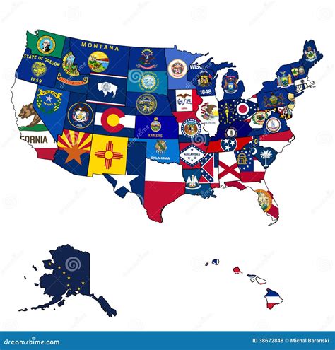 State flags on map of usa stock illustration. Illustration of isolated - 38672848