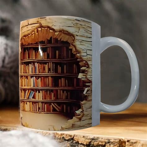 Lydiaunistar 3D Bookshelf Mug, 3DLibrary Coffee Mug, Bookshelf Hole in ...