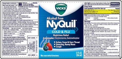 VICKS ALCOHOL FREE NYQUIL COLD AND FLU NIGHTTIME RELIEF- acetaminophen, chlorpheniramine maleate ...