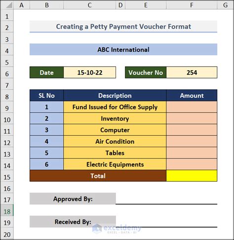 How to create a Petty Cash Payment Voucher Format in Excel - 5 Steps