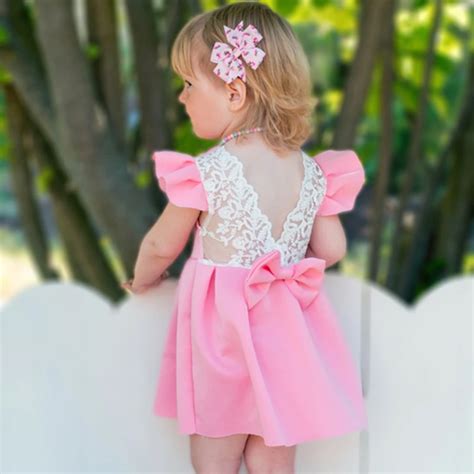 2019 Cute Lace Backless Baby Girls Dress Summer Princess Party Dresses 1 4 Years Kids Wedding ...