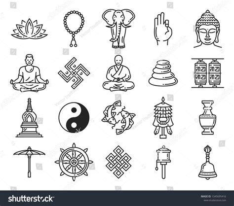 Buddhism Religious Symbols Icons Vector Linear Stock Vector (Royalty ...