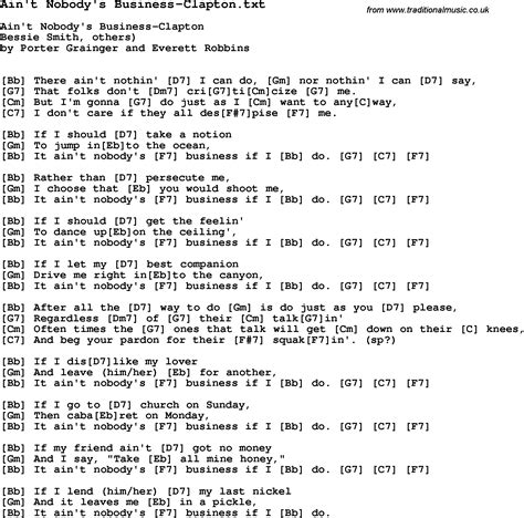 Jazz Song - Ain't Nobody's Business-Clapton with Chords, Tabs and Lyrics from top bands and artists