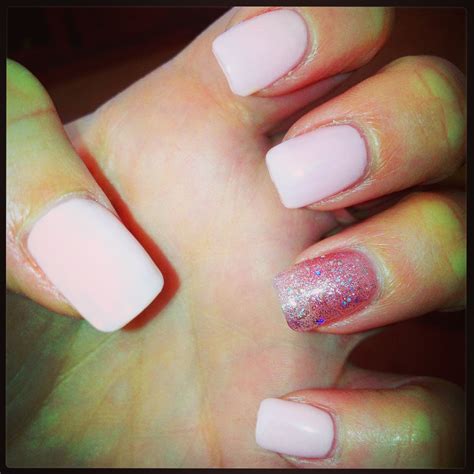 Pastel pink nails with glitter feature nail Pastel Pink Nails, Glitter ...