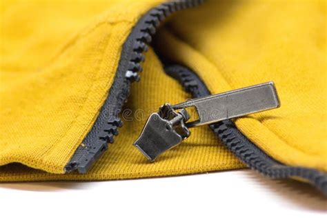 Broken Zipper on Yellow Shirt Jacket. Detail Close-up Photo Stock Photo ...