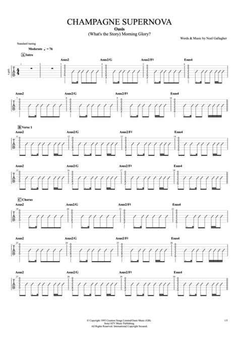 Champagne Supernova by Oasis - Full Score Guitar Pro Tab | mySongBook.com