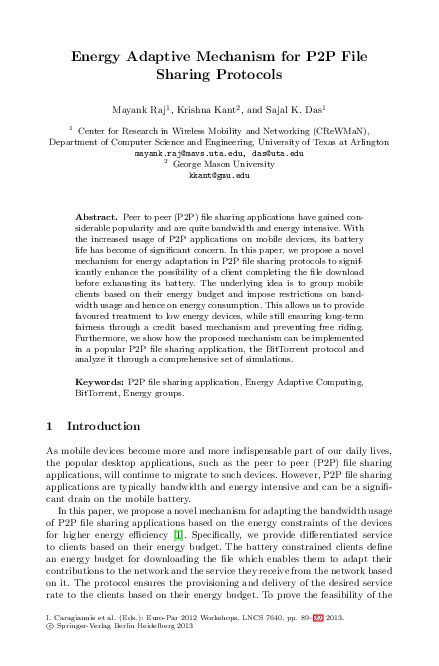 (PDF) Energy Adaptive Mechanism for P2P File Sharing Protocols | Mayank Raj - Academia.edu