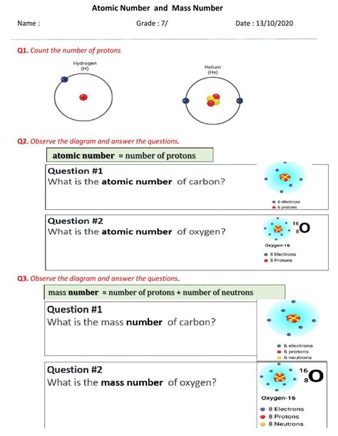 Atomic Number & Mass Number (examples, solutions, videos) - Worksheets Library