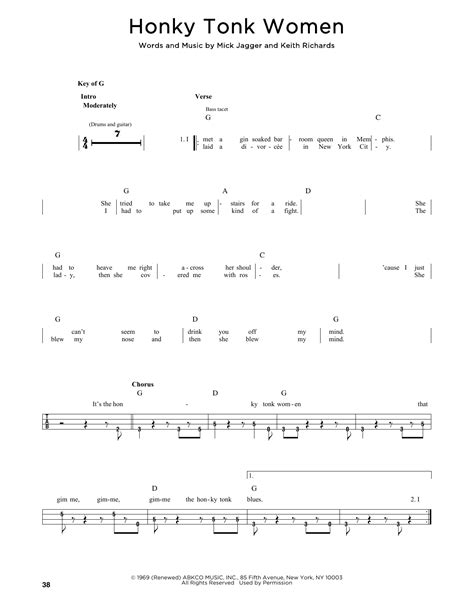 Honky Tonk Women by The Rolling Stones - Easy Bass Tab - Guitar Instructor