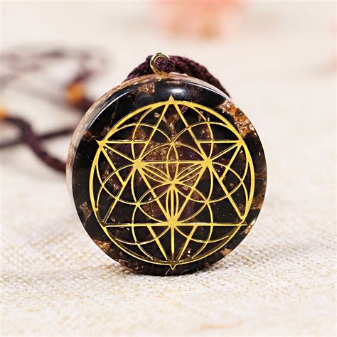 Sacred Geometry Obsidian Amethyst Orgone Pendant Necklace