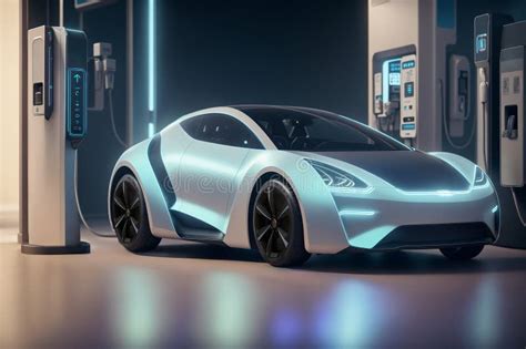 Futuristic Electric Car Being Charged on a Large Charging Station, AI ...