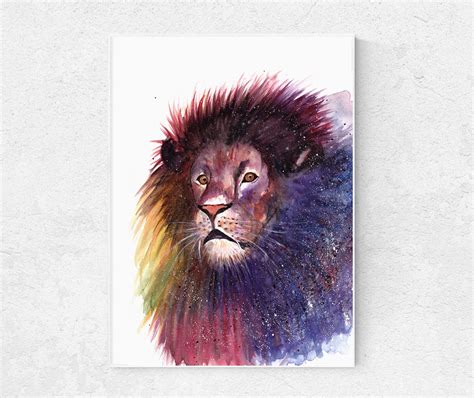 Lion animal watercolor painting lion print wall art nursery | Etsy