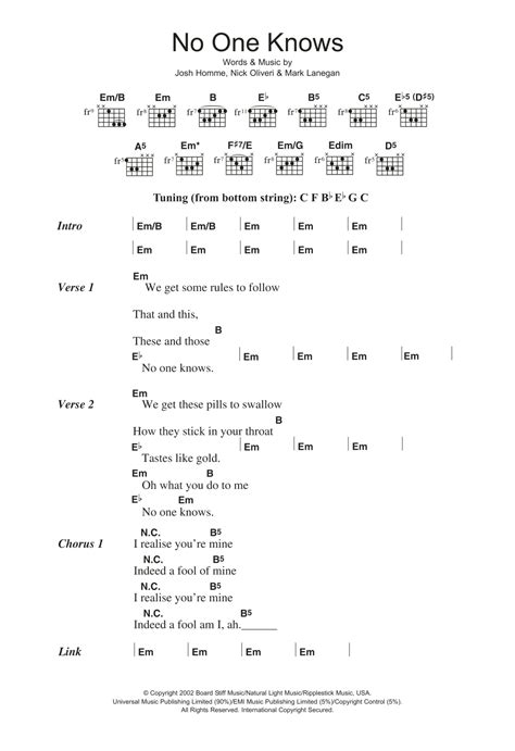 No One Knows by Queens Of The Stone Age - Guitar Chords/Lyrics - Guitar ...