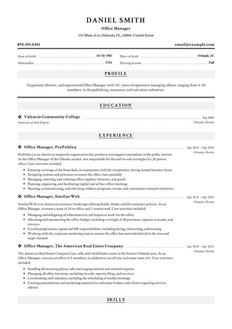 Free Office Manager Resume Sample, Template, Example, CV, Formal ...