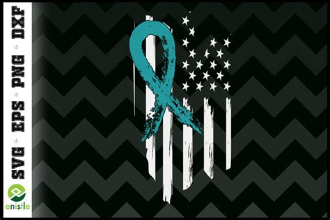 PTSD Teal Ribbon Distressed US Flag By Enistle | TheHungryJPEG