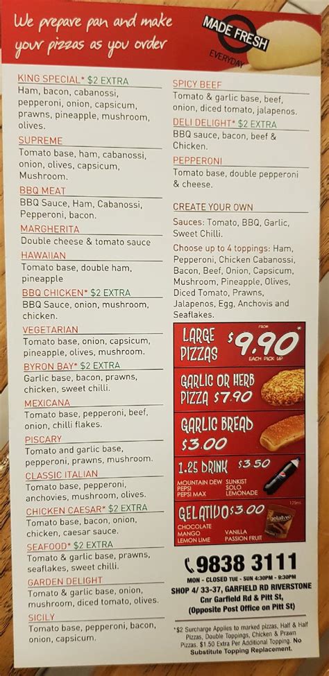 Menu at Pizza King pizzeria, Riverstone