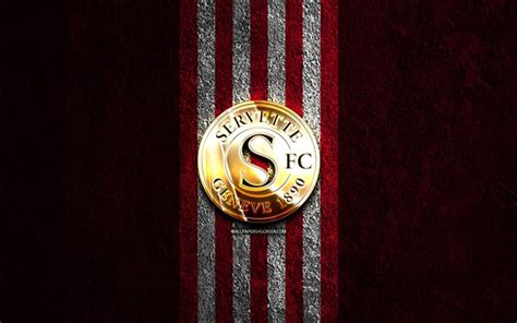 Download Servette FC golden logo, 4k, red stone background, Swiss Super League, swiss football ...