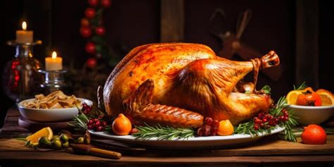 Premium AI Image | Thanksgiving whole turkey grilled and dishes ...