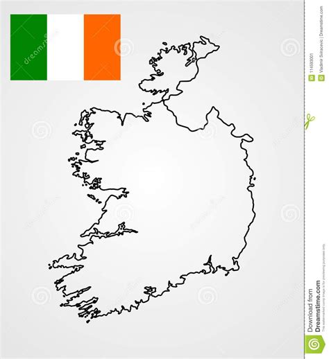 Ireland Map Contour Silhouette and Flag. Stock Illustration ...