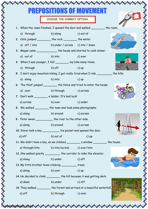 Prepositions Of Movement Exercises