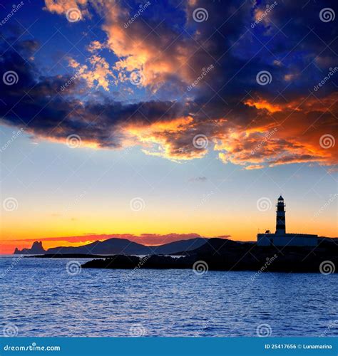 Ibiza Island Sunset Freus Lighthouse and Es Vedra Stock Photo - Image ...