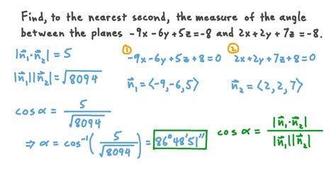 Question Video: Finding the Measure of the Angle between Two Planes | Nagwa