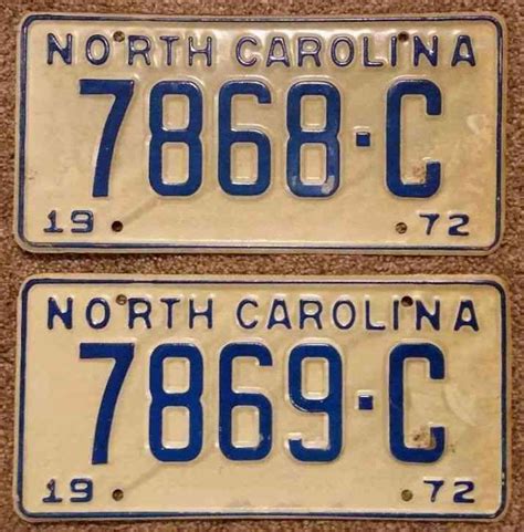 NEW Pair of 1972 North Carolina License Plates, NEVER