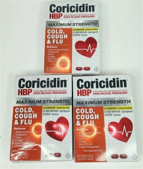 3x Coricidin HBP MAXIMUM Strength Cold Cough & Flu (24 Gels Each) Exp 2022 for sale online | eBay