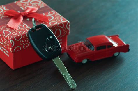 Key of Car in Gift Box on Wood Table Stock Photo - Image of security, christmas: 99958868