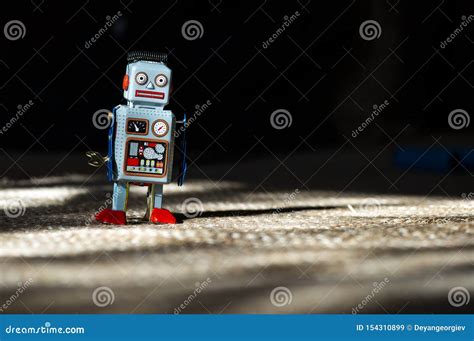 Vintage blue robot toy stock image. Image of science - 154310899