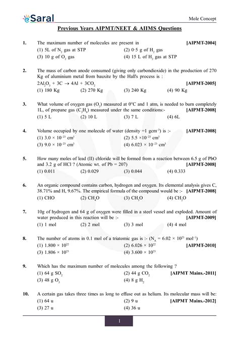 Mole Concept - NEET Previous Year Questions with Solutions