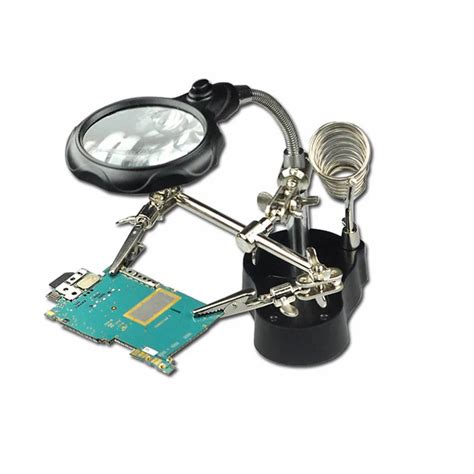 Desk magnifier lamp 3.5x 12x Third Hand Iron Stand Soldering LED ...