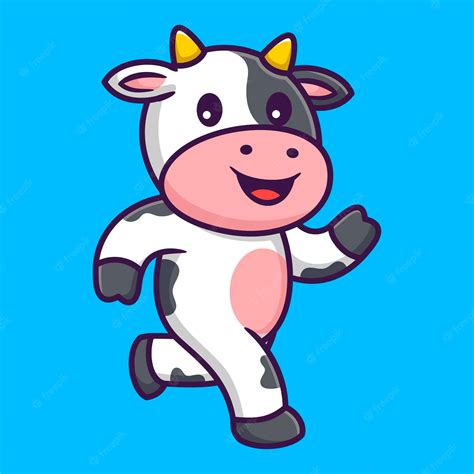 Premium Vector | Cute Cow Running in Cartoon Animal Vector Illustration Flat Style Concept