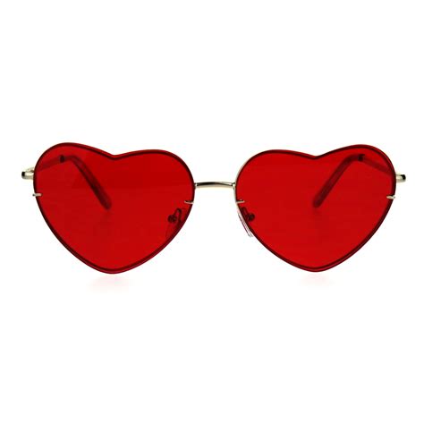 Womens Luxury Rimless Flat Panel Valentine Heart Sunglasses Red - Walmart.com