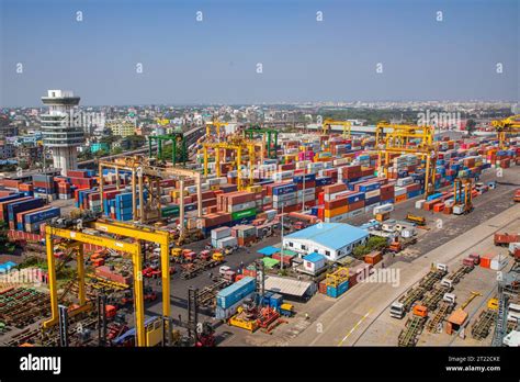 Aerial view of Chittagong Port. It is the main seaport of Bangladesh ...