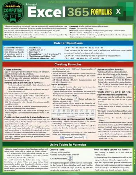 MICROSOFT EXCEL 365 Formulas: A Quickstudy Laminated Reference Guide by ...