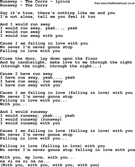 Love Song Lyrics for:Runaway - The Corrs