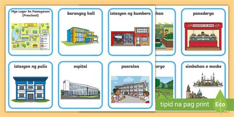 Mga Lugar Sa Pamayanan (Flashcards) | Preschool | Twinkl