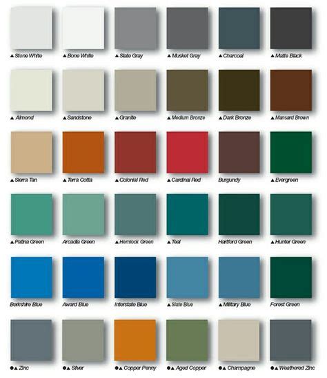 Tin roof color pallet | Metal roofing systems, Metal roof colors, Metal building homes