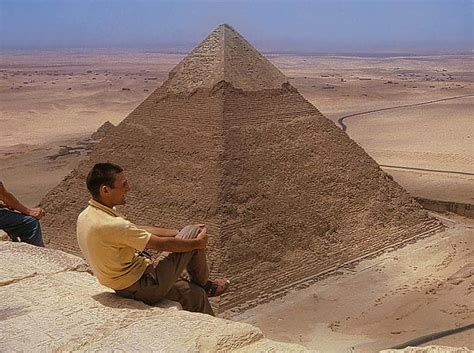 The Great Pyramid Cheops (Khufu) pyramid Giza Egypt - View from top