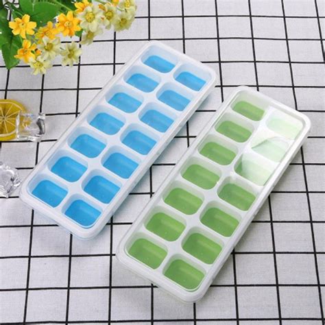 14 Grids Summer Ice Cube Mold Tray Plastic Freezing Ice Box Fruit Jelly Maker Mould With Cover ...