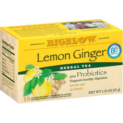 Bigelow Lemon Ginger Probiotics, Herbal Tea, Tea Bags, 18 Ct - Walmart ...