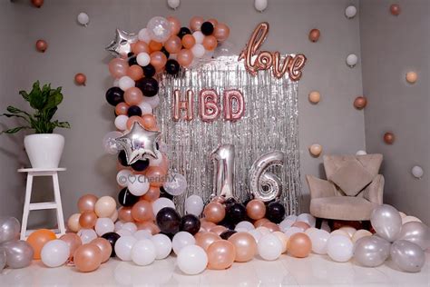 Romantic Birthday Balloon Decoration in Rose Gold Theme with Number Digits | Delhi NCR