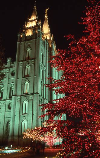 Mormon Temple Night Christmas Lights Salt Lake City Utah Stock Photo ...